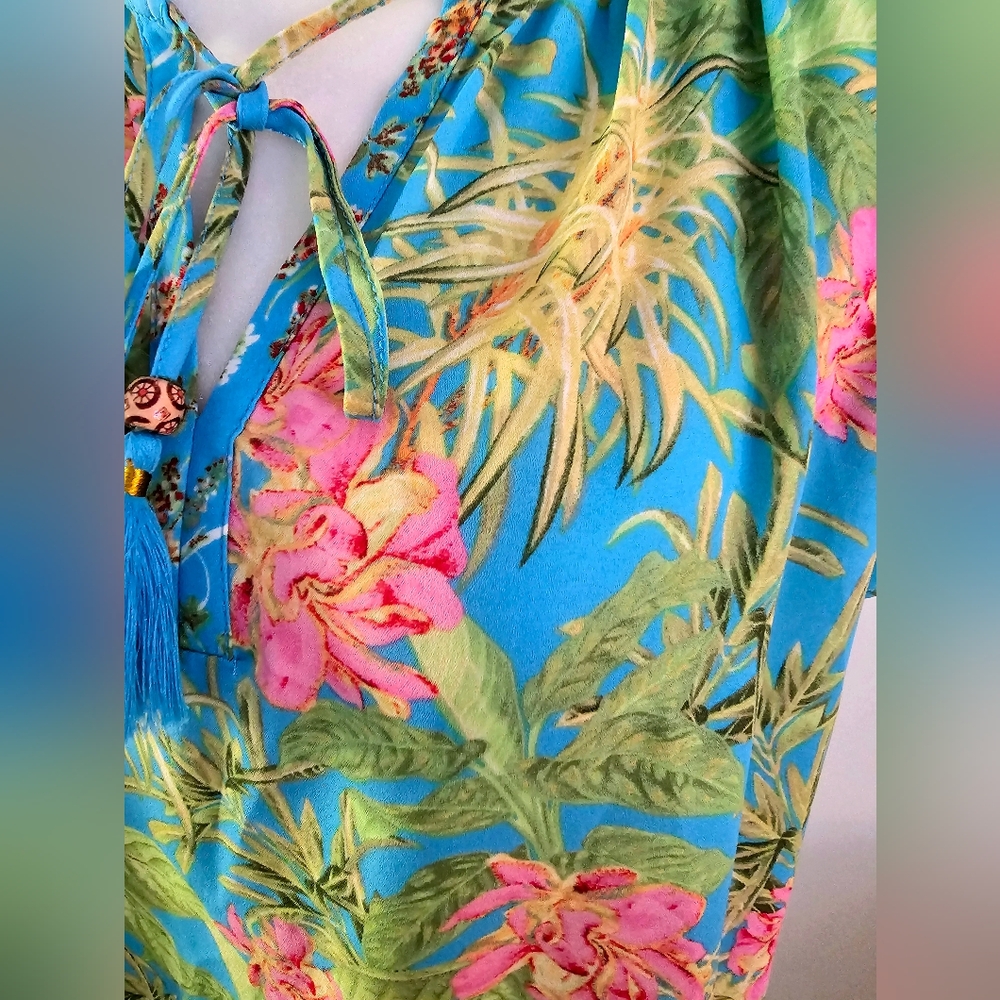 Rose + Olive Vibrant Tropical Blouse - Picture 5 of 6